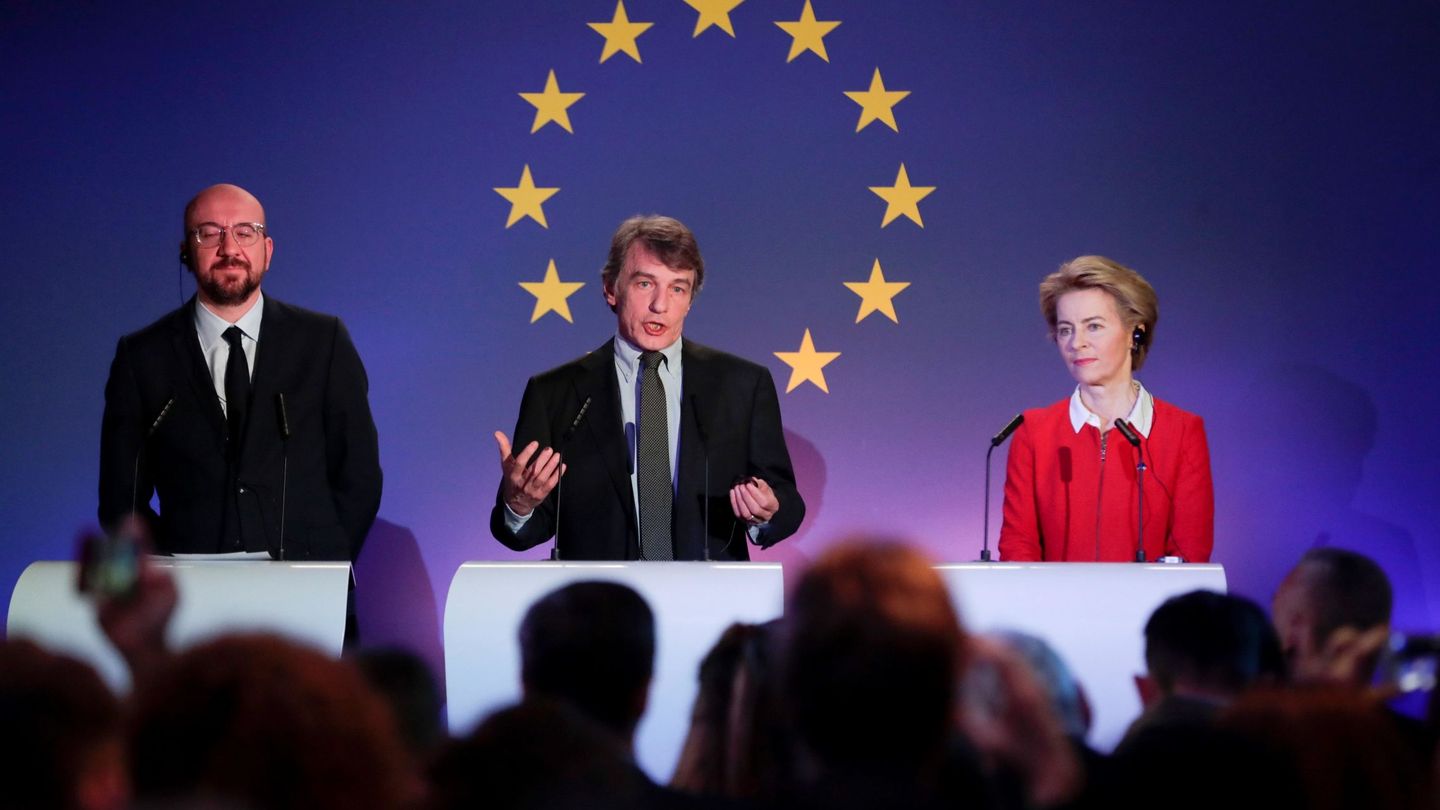 Charles Michel, David Sassoli y Ursula von der Leyen, el pasado 31 de enero en Bruselas. (EFE)