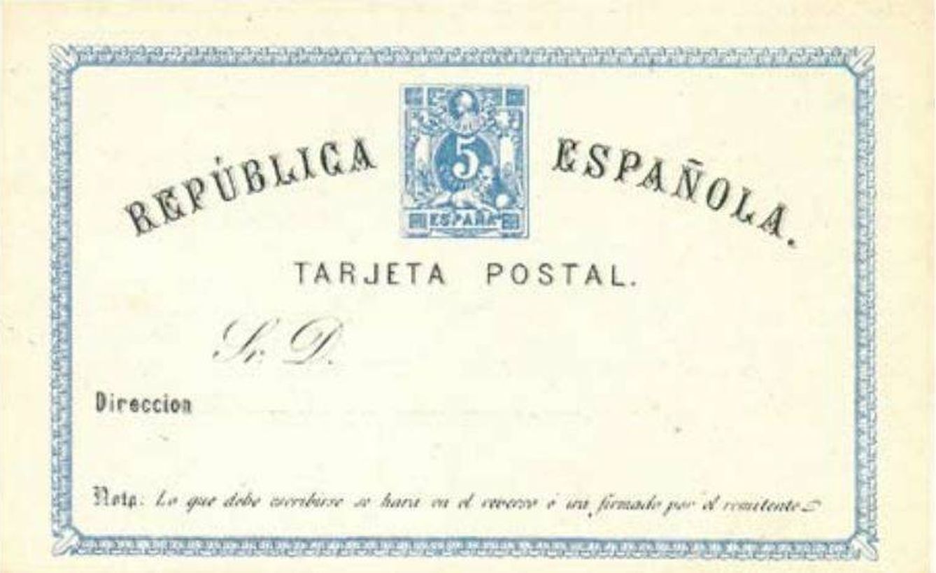 La primera tarjeta postal de España. (Antonio Cotter Mauriz, 'Catálogo de enteros postales de España 1873-1973)