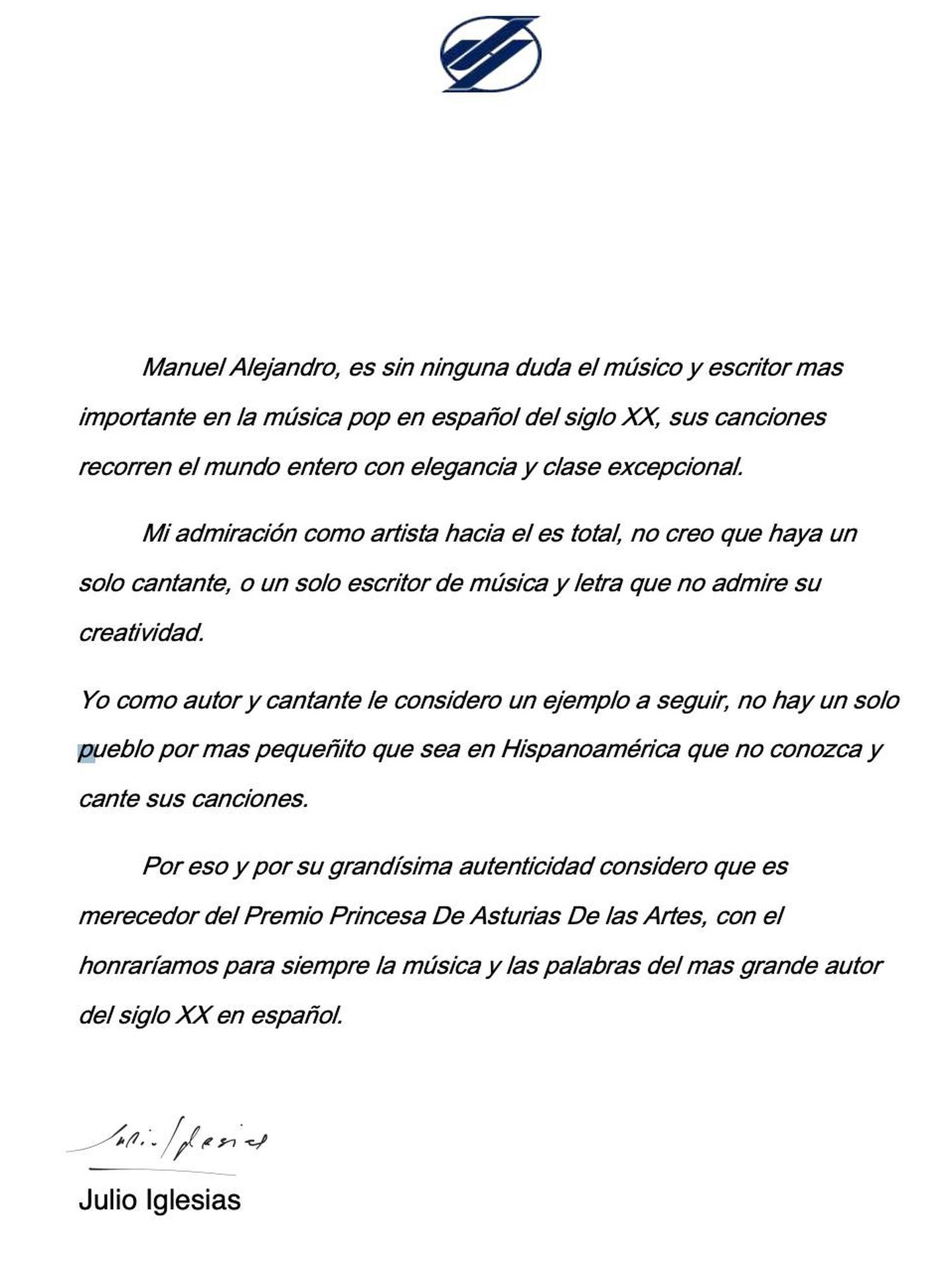 La carta de Julio Iglesias.