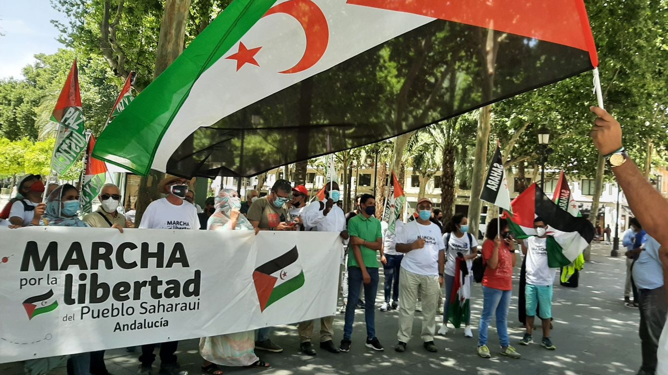 Foto: Concentración en Sevilla de la denominada 'marcha por la libertad del pueblo saharaui'. (EFE)