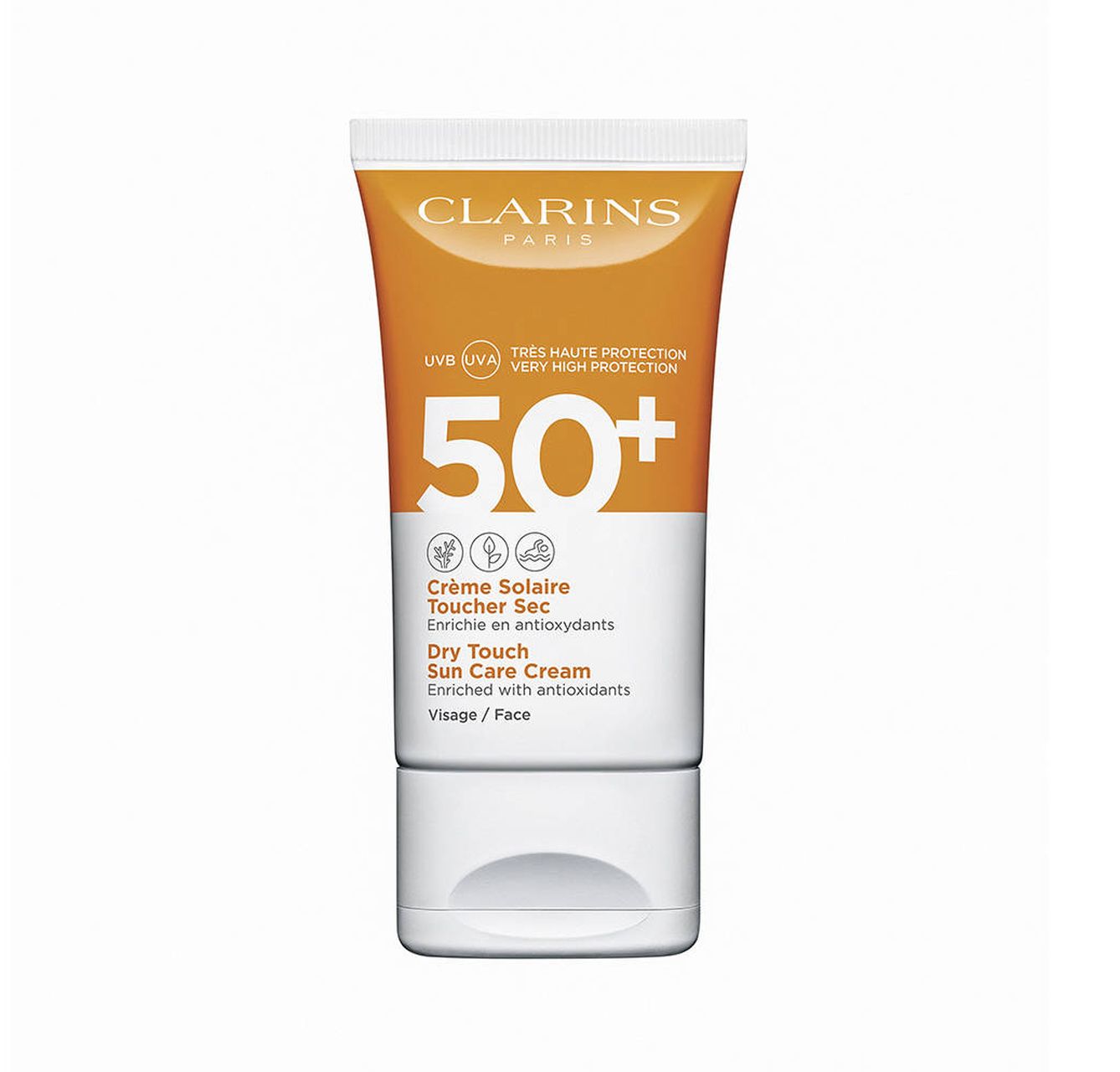 CRÈME SOLAIRE TOUCHER SEC SPF 50. Crema solar de alta protección para el rostro, con acabado seco y aspecto mate. Para todas las pieles (75 ml / 35,50 €).