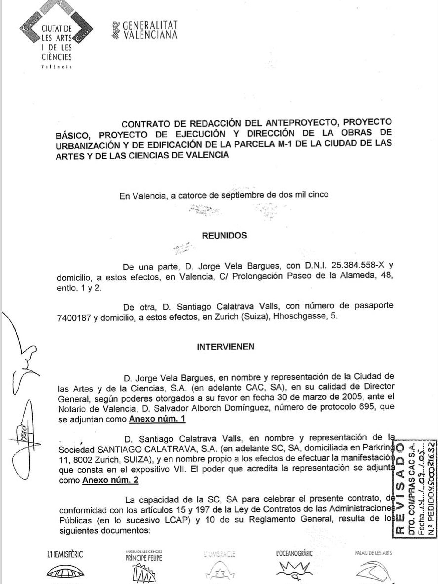 El contrato del Ágora que Santiago Calatrava firmó con Cacsa en 2005. 