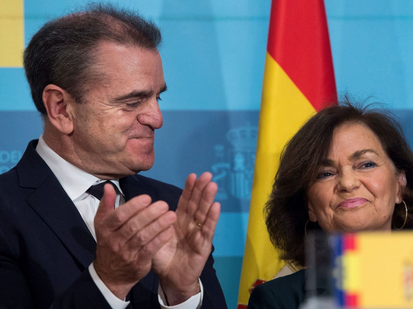 José Manuel Franco, nuevo delegado en Madrid, y Carmen Calvo, el pasado 17 de febrero. (EFE)
