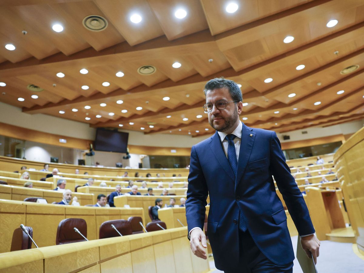 Foto: El presidente de la Generalitat, Pere Aragonès, tras su intervención en el Senado. (EFE/Mariscal)
