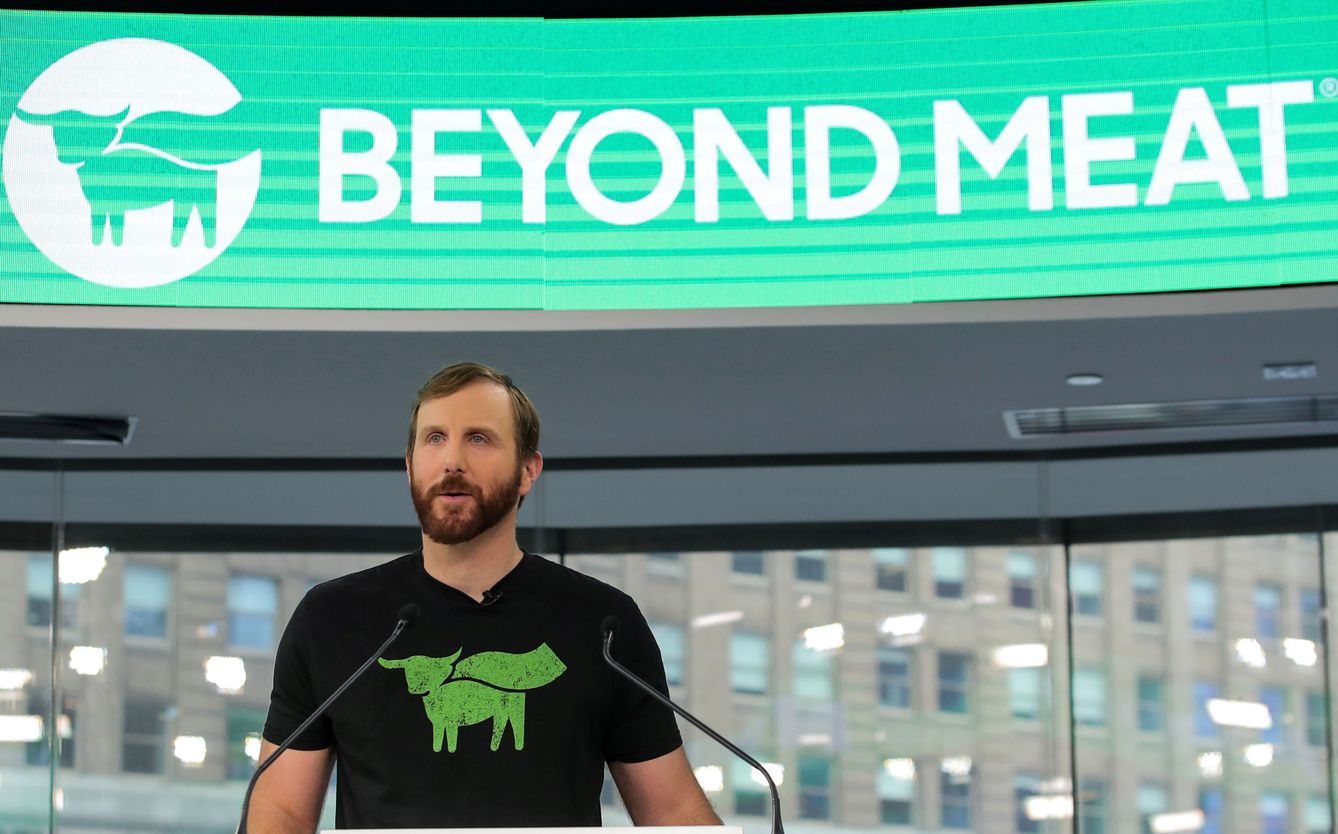 El CEO de Beyond Meat, Ethan Brown, durante la salida a bolsa de la compañía. (Reuters) 