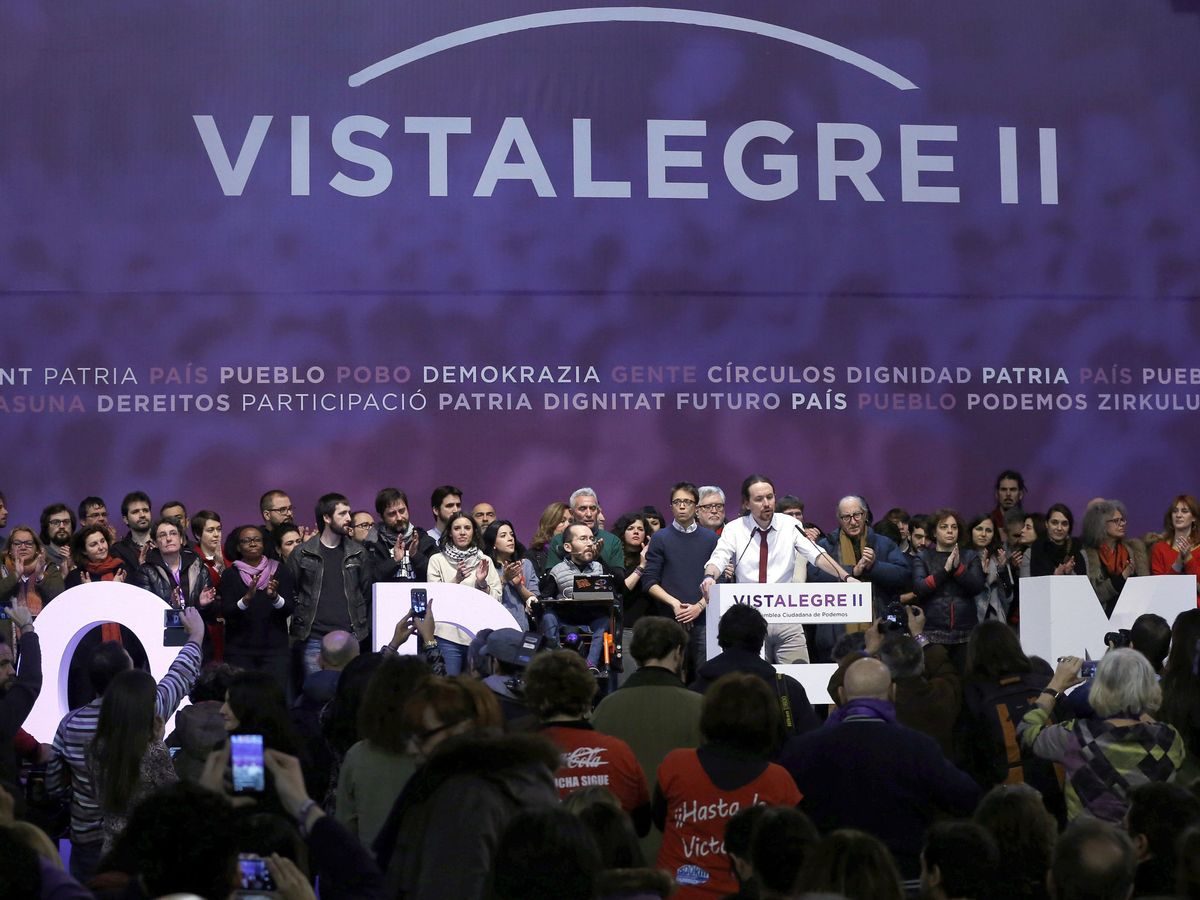 Foto: El líder de Podemos, Pablo Iglesias, durante la segunda asamblea ciudadana del partido, conocida como Vistalegre II. (EFE)