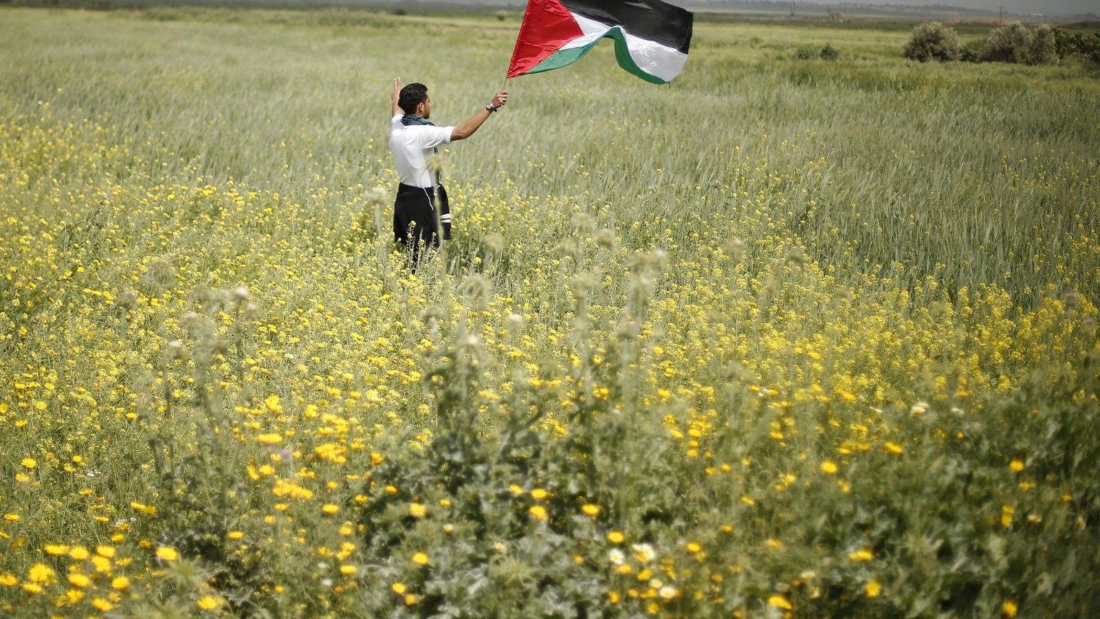Foto: Un hombre ondea la bandera palestina en los territorios de Gaza. (REUTERS)