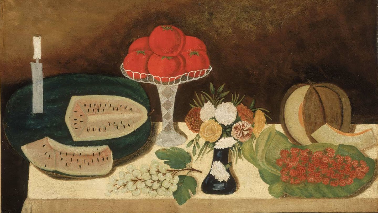 Tomates, frutas y flores, de autor anónimo (1860 aprox.) Fuente: Wikimedia.