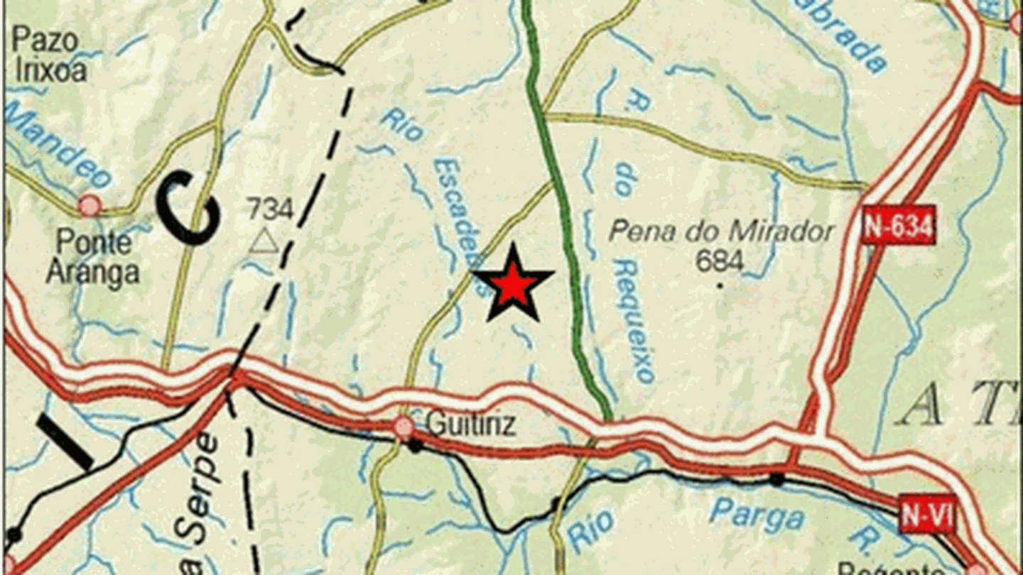 Epicentro del terremoto en las proximidades de Aranga. (IGN)