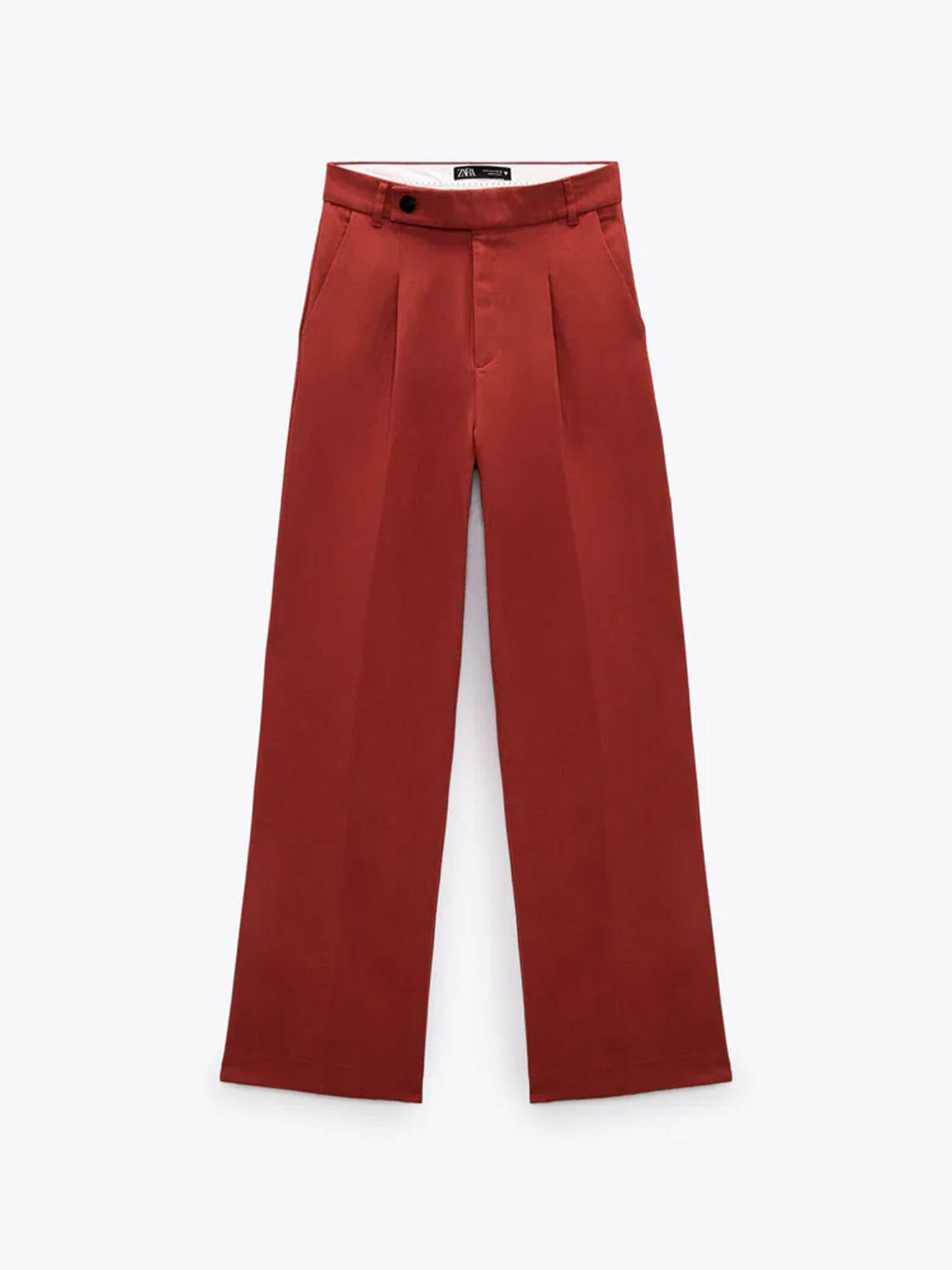 Pantalón de lino en color teja de Zara. (Cortesía) 