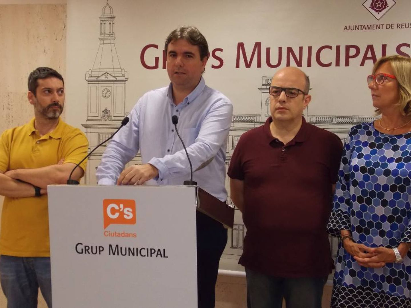 De izquierda a derecha los ex concejales Guillem Figueras, Juan Carlos Sánchez, Damián Morales y Pepa Labrador. (Cs)