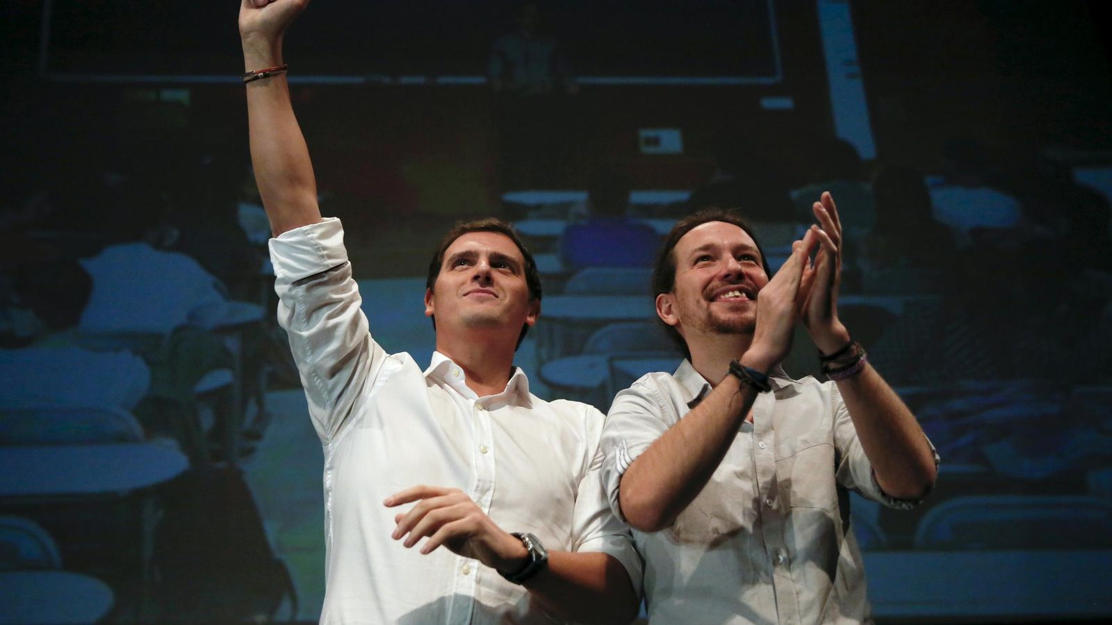 Foto: Albert Rivera y Pablo Iglesias durante su debate universitario (REUTERS)