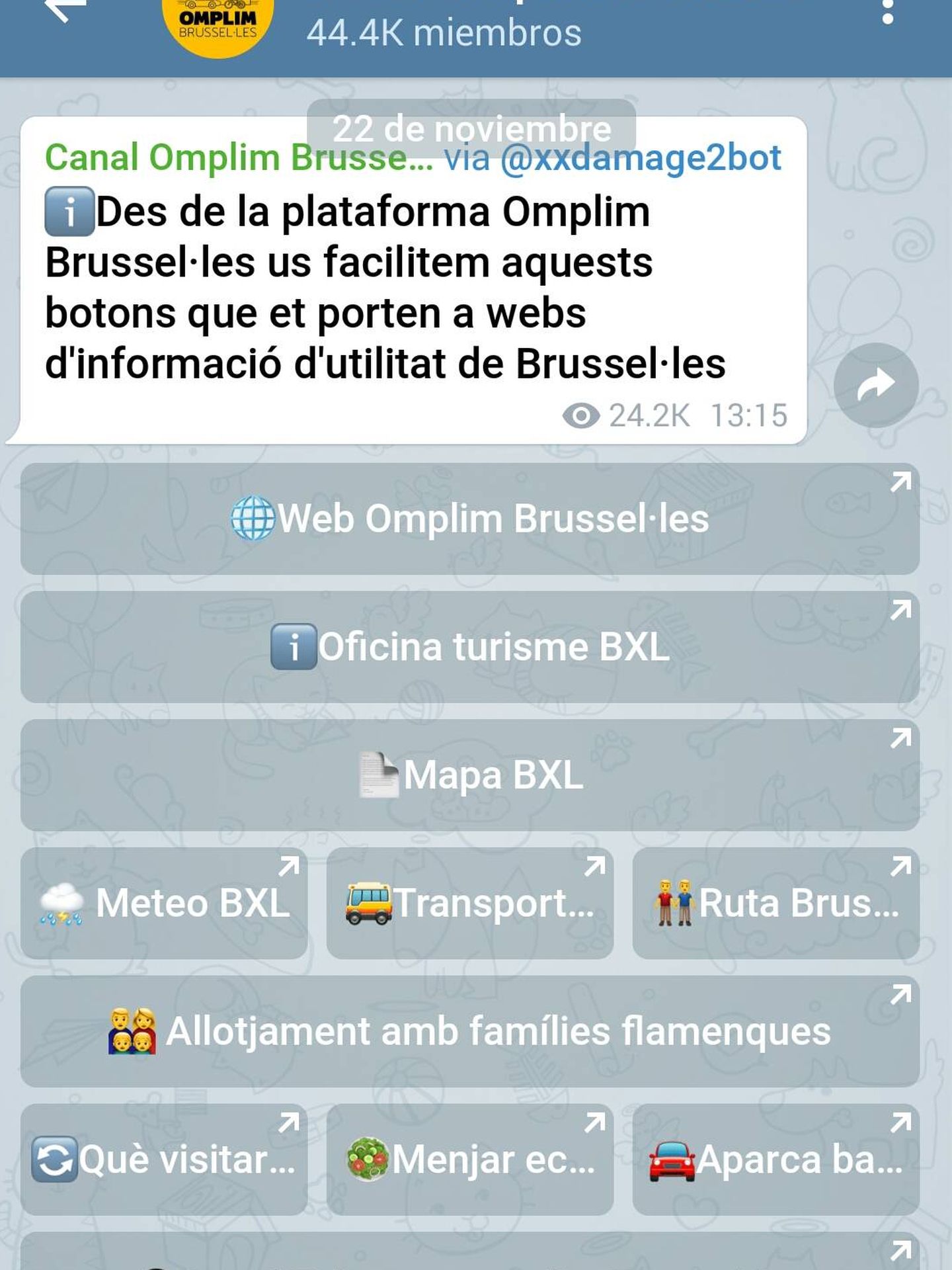 Captura del Telegram donde Omplim Brussels ofrece información.
