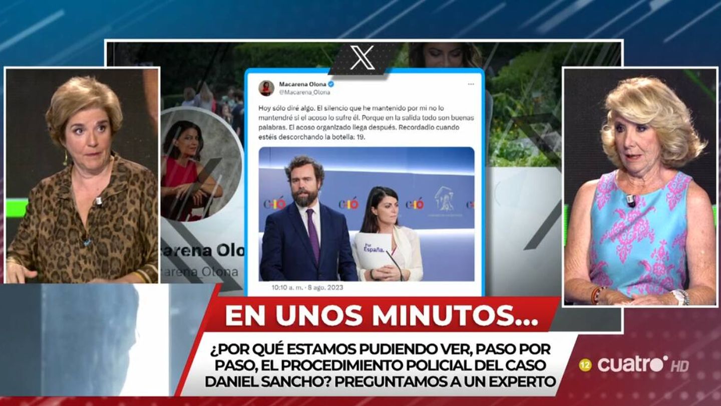 Pilar Rahola y Esperanza Aguirre en 'Todo es mentira'. (Mediaset)