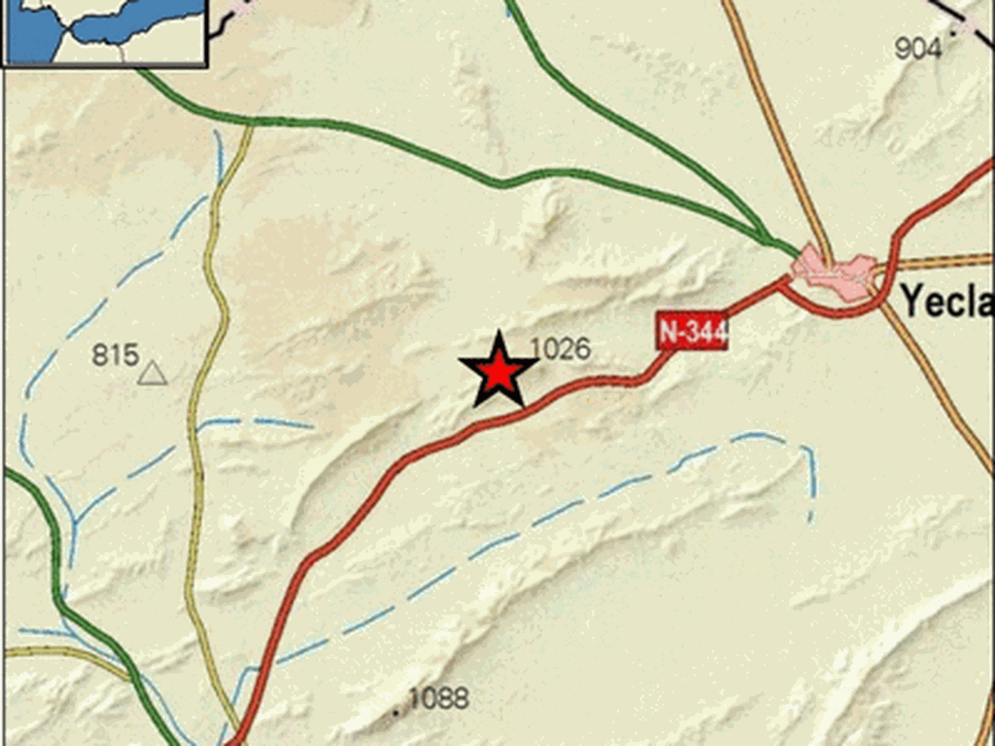 Epicentro del terremoto en las proximidades de Yecla. (IGN)