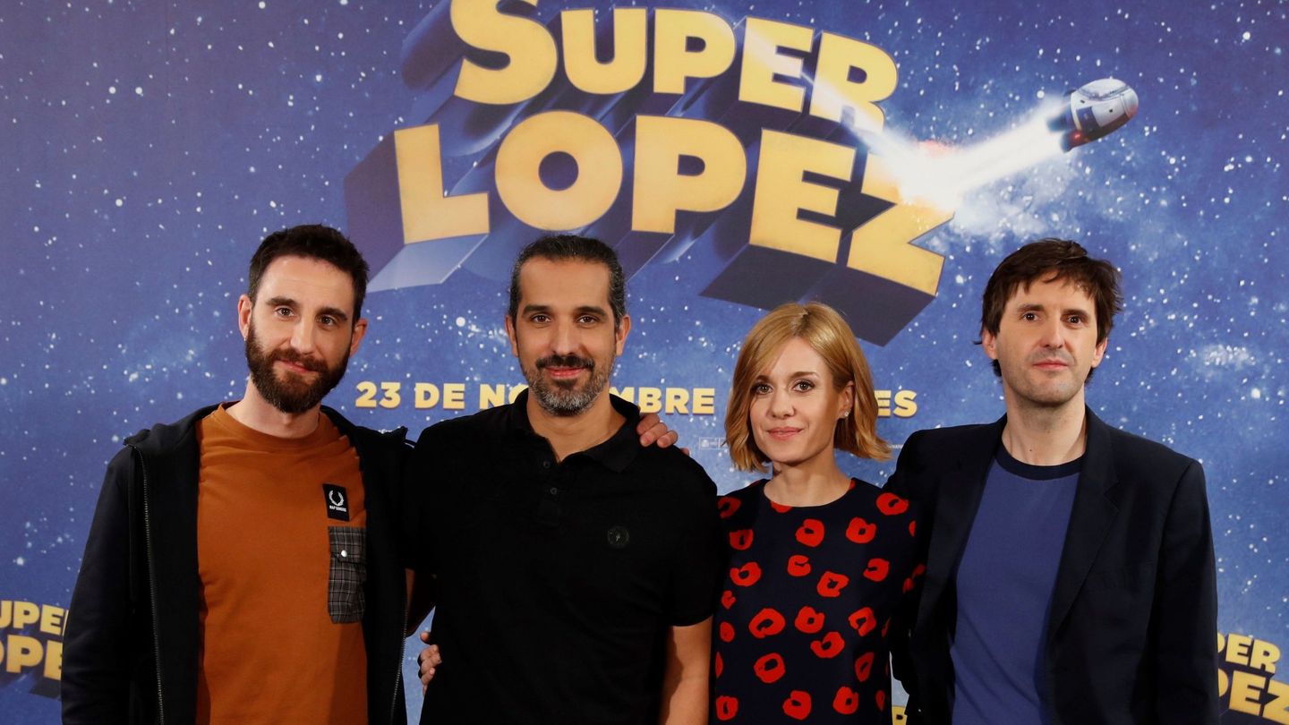 Rovira, Caldera, Jiménez y López en la presentación de 'Superlópez'. (Efe)