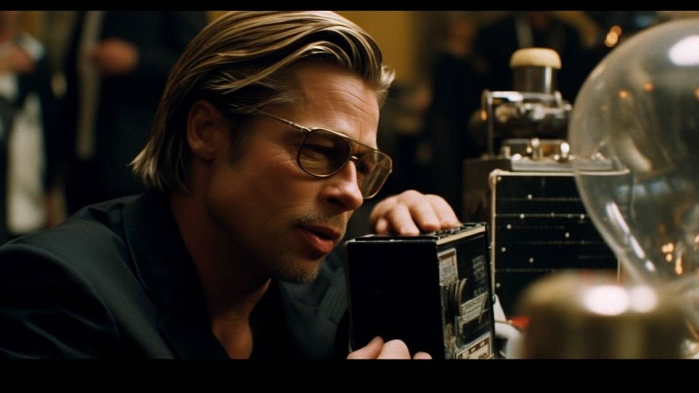 Un Brad Pitt generado por MidJourney en una película inexistente que nunca filmó.