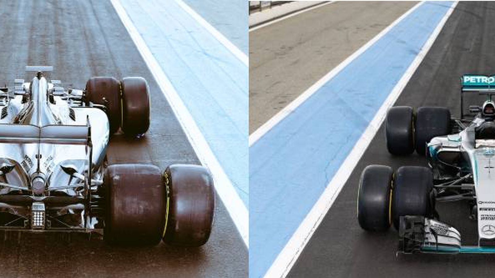 Foto: Mercedes, este martes, probando los neumáticos de 2017. Promete.
