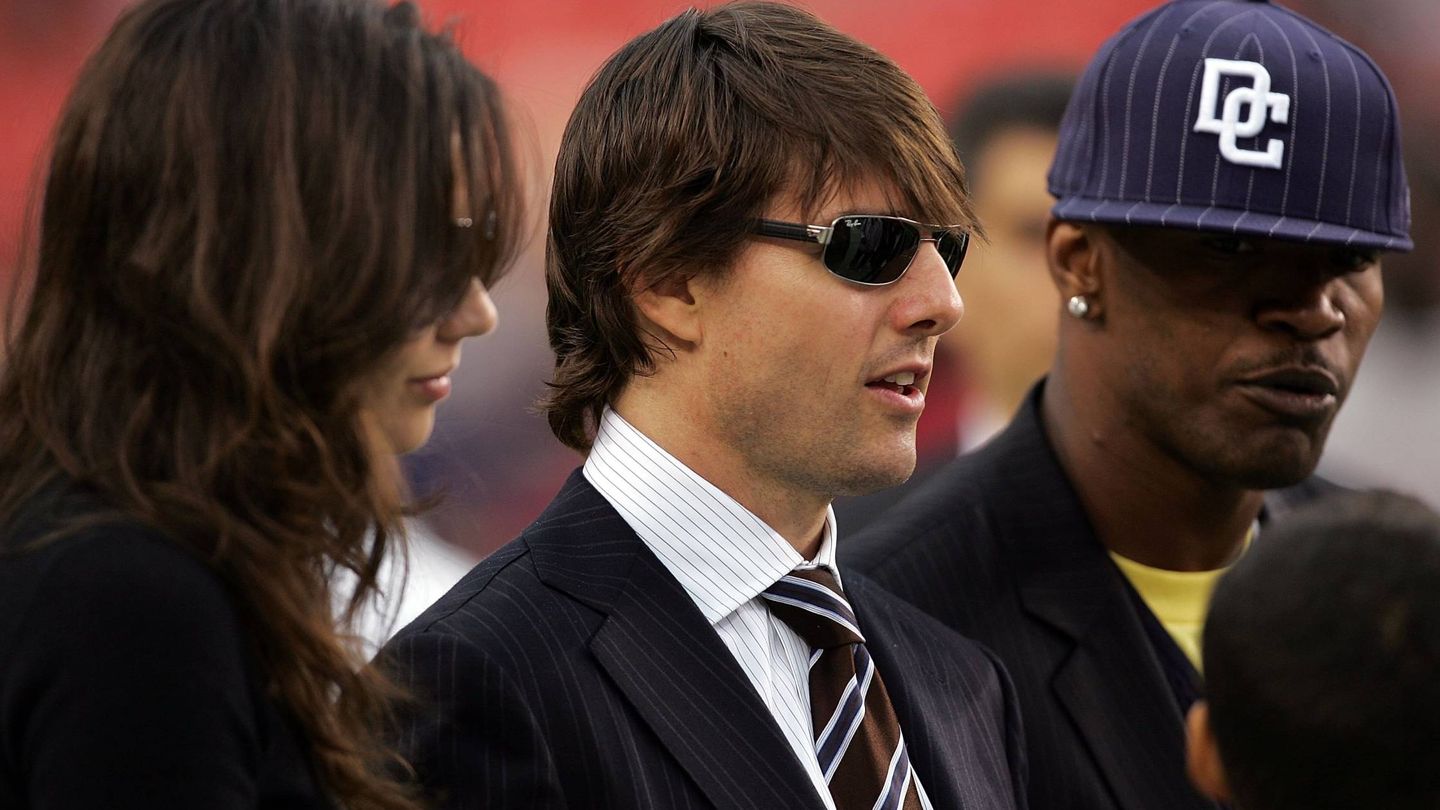 Tom Cruise, Katie Holmes y Jamie Foxx en una imagen de 2006. (Getty)