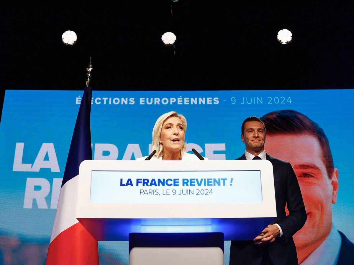 Foto: Marine Le Pen, junto a Jordan Bardella, tras las elecciones europeas. (Reuters)