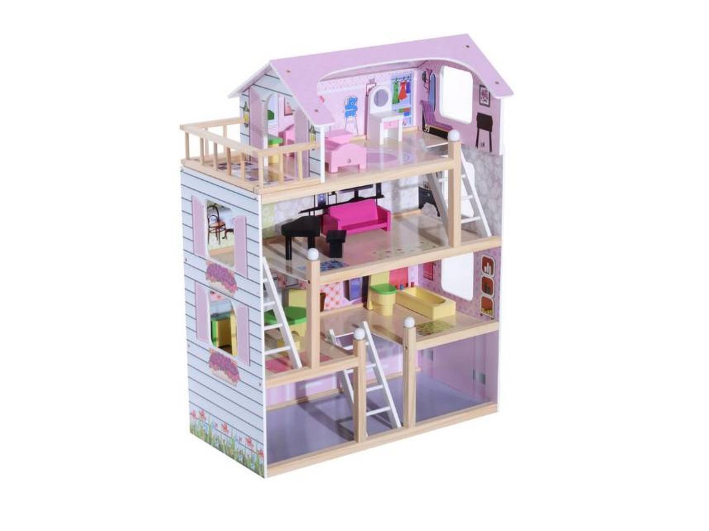 Casa de muñecas con 4 niveles y accesorios incluidos HOMCOM