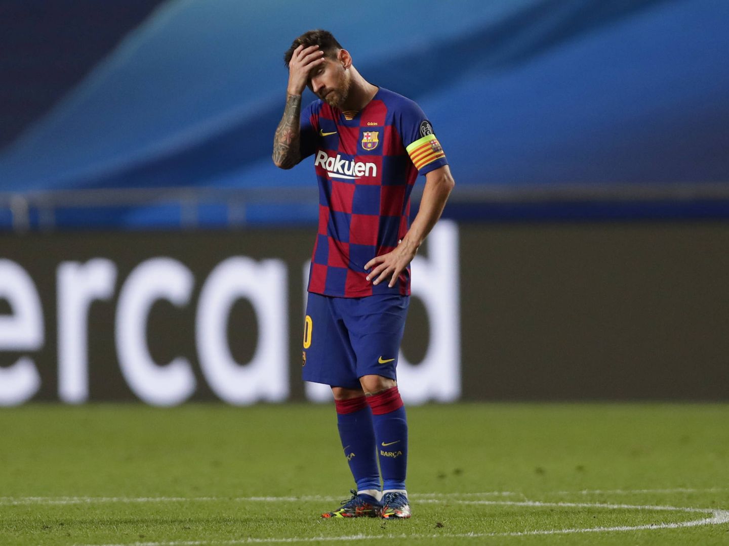  Leo Messi, tras perder 2-8 contra el Bayern de Múnich. (Getty)