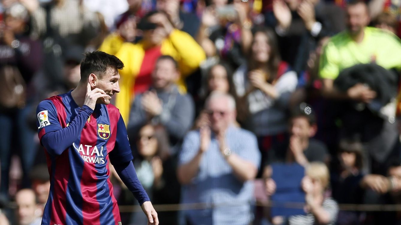 Foto: Messi celebra uno de sus tres goles al Rayo.