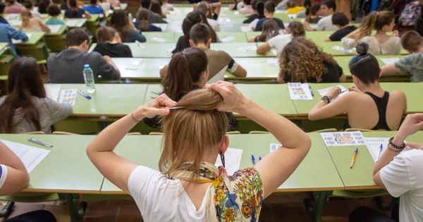 Foto: Estudiantes se preparan minutos antes de que den comienzo los exámenes de selectividad. (EFE)