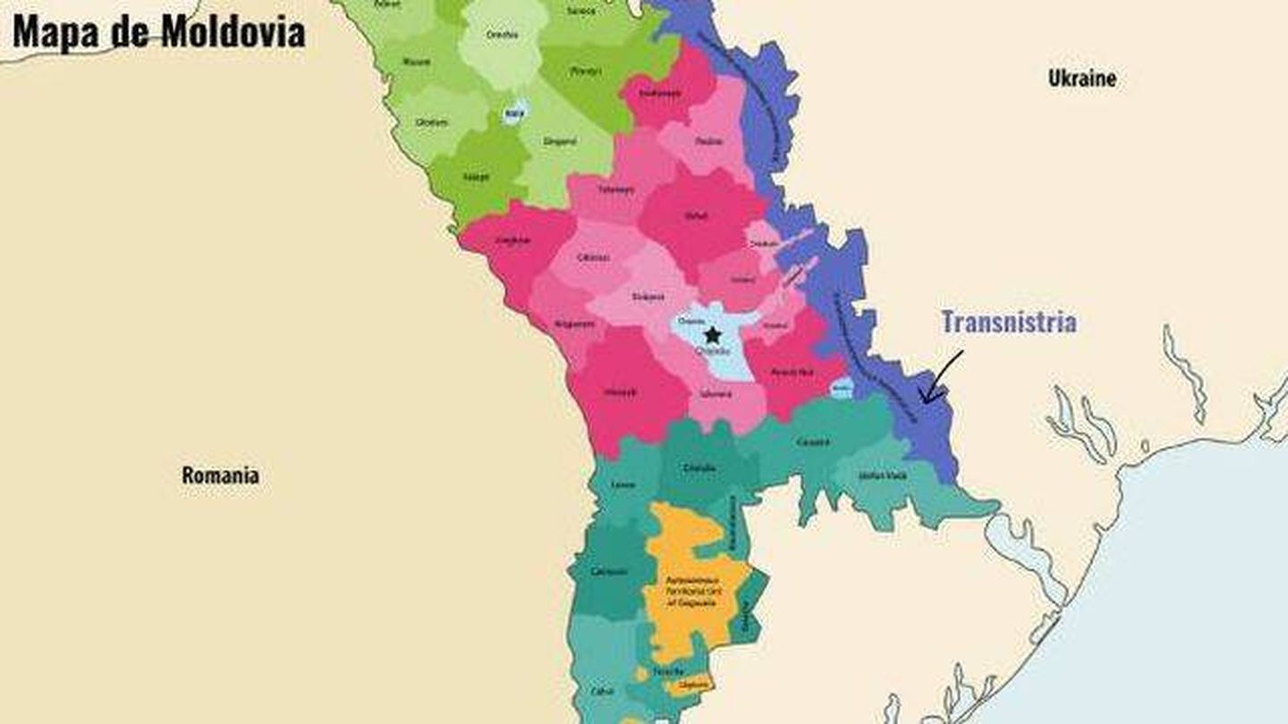  Transnistria en un mapa de Moldavia. (iStock)