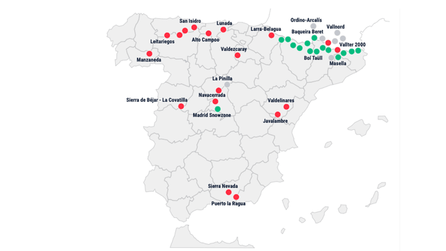 Mapa de las estaciones de esquí de España y Andorra. | eltiempo.es