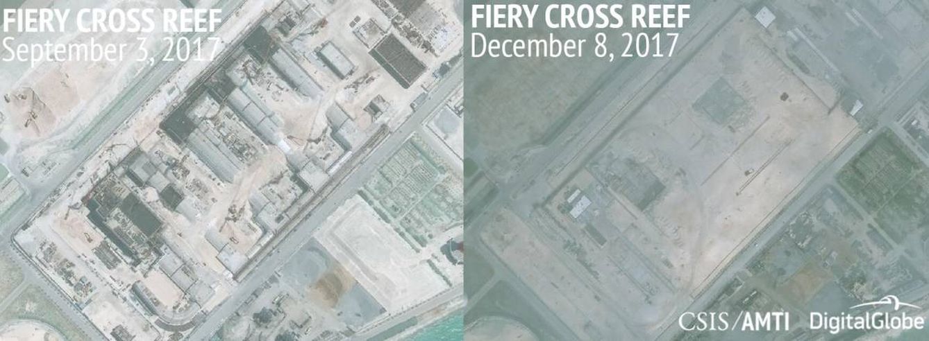 Estructuras visibles en Fiery Cross, en septiembre y diciembre de este año