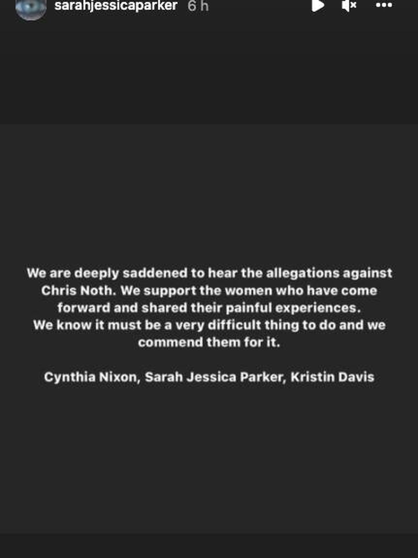 El comunicado de las tres actrices de 'Sexo en NY'. (Instagram @sarahjessicaparker)