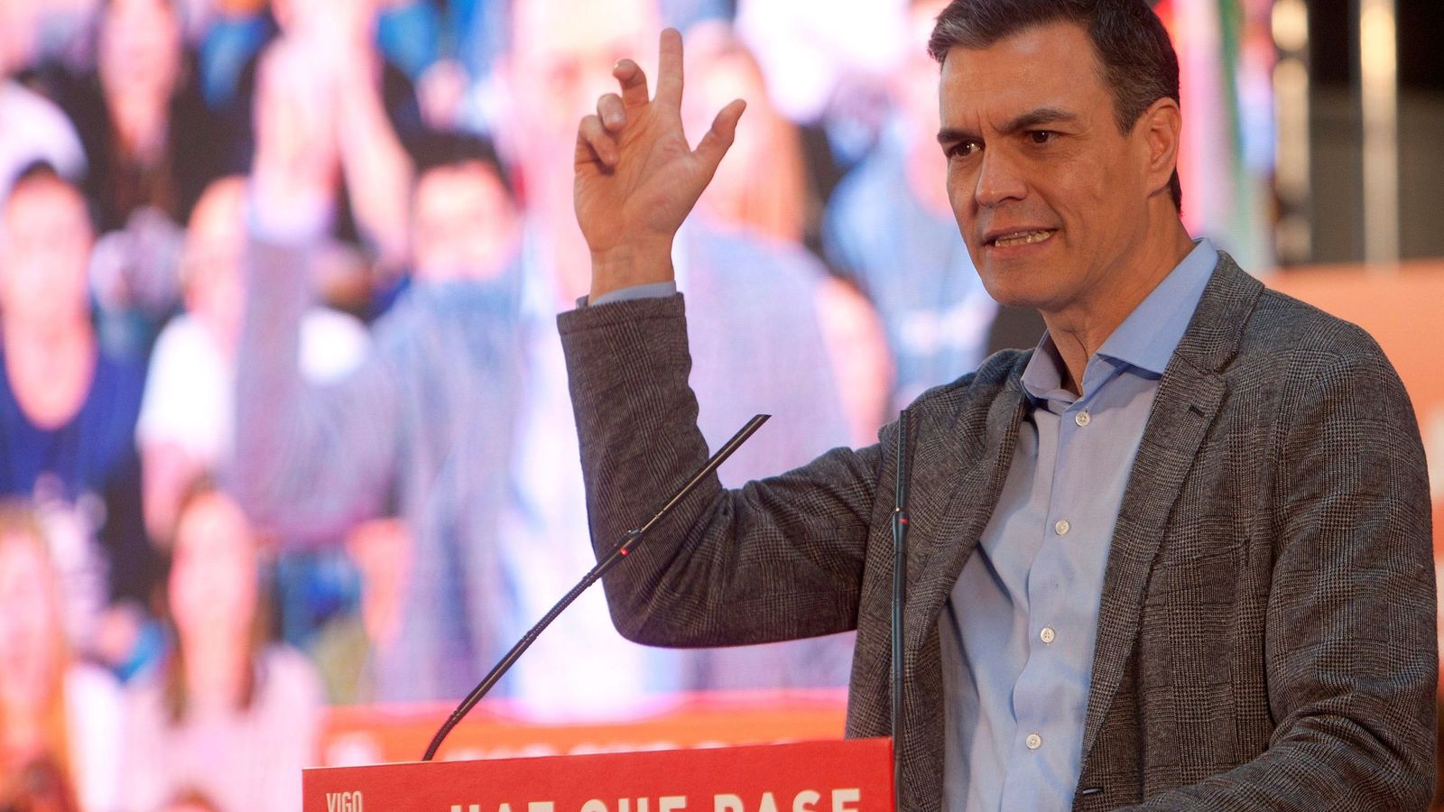 Foto: Pedro Sánchez, en un acto del PSOE en Vigo. (EFE)