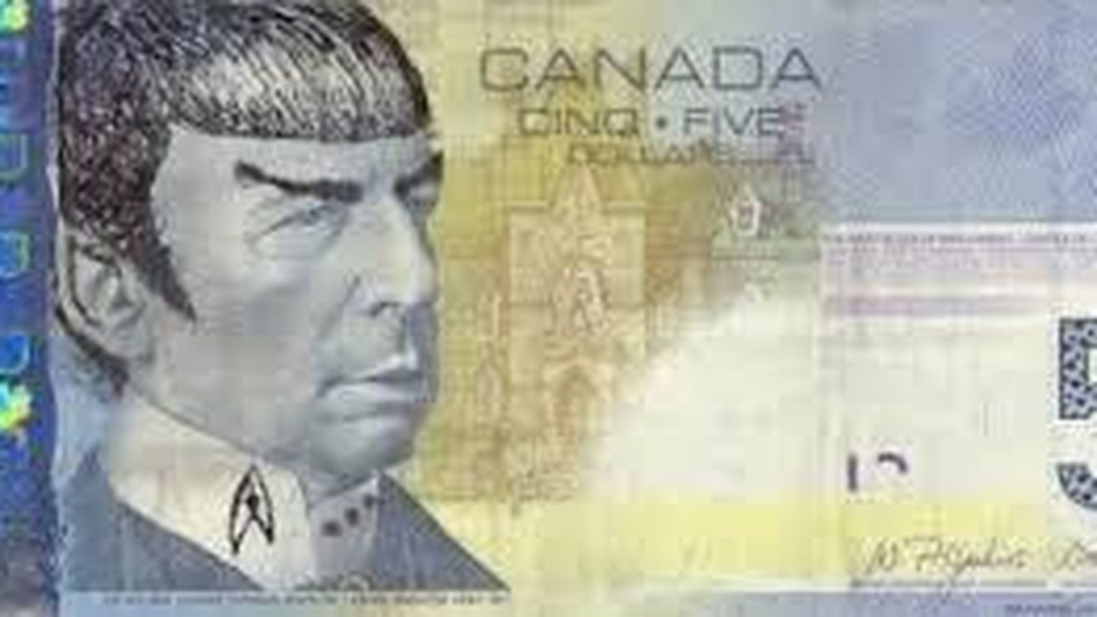 Foto: Imagen de un billete de cinco dólares pintado con la cara de Mr. Spock