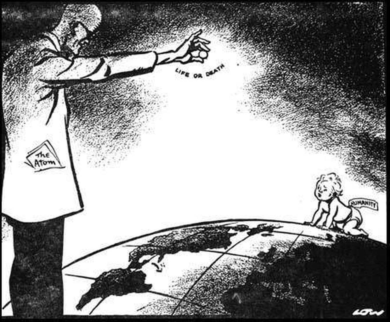 Una caricatura de la época sobre la bomba atómica.