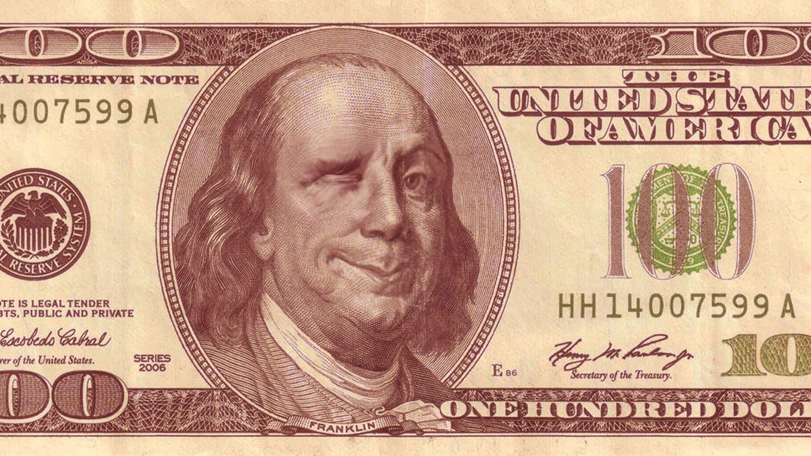 Foto: Rostro de Benjamin Franklin en los billetes de 100 dólares.