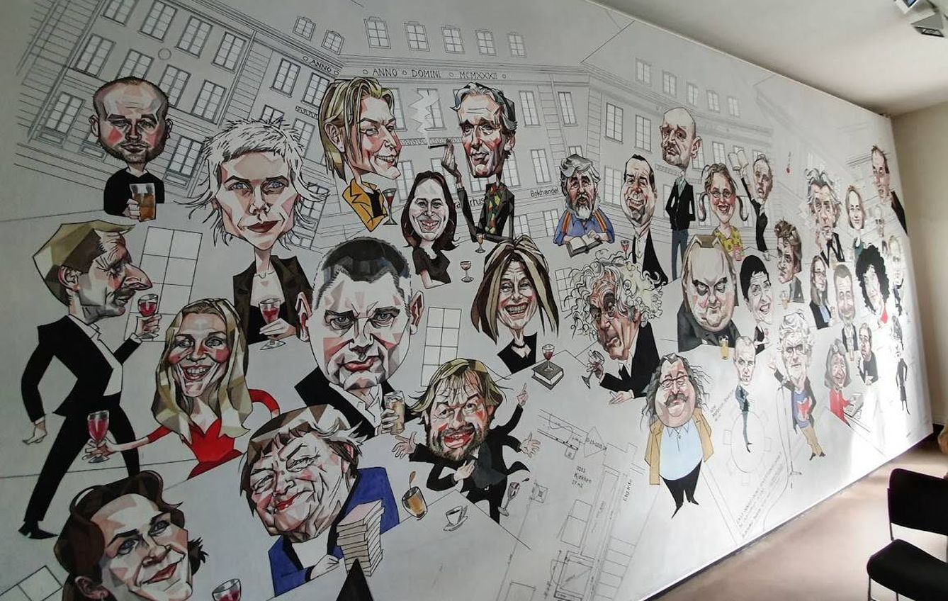 Mural de escritores noruegos en la Casa de la Literatura de Oslo. (Foto: Daniel Arjona)