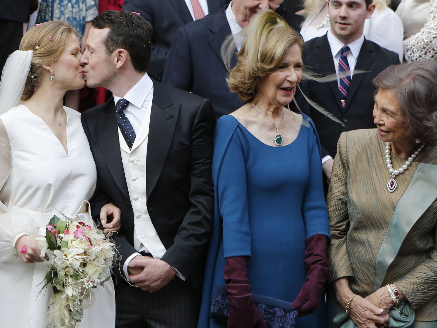 Felipe y Danica, junto a la madre de él y la reina Sofía. (Getty/Milica Radicevic)