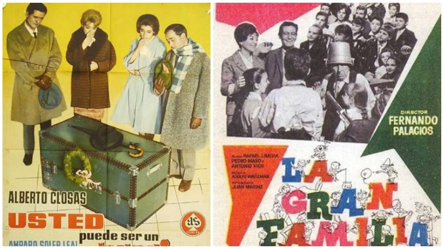 Carteles de la comedia 'Usted puede ser un asesino' y la entrañable 'La gran familia'. (As Producción y Pedro Masó)