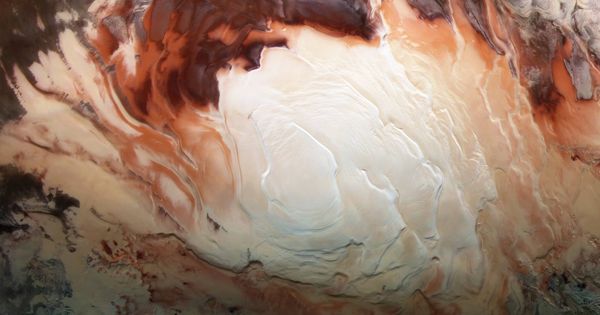 Foto: Polo sur de Marte bajo el que se ha encontrado el lago. (ESA)