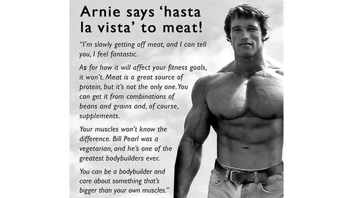 Arnold Schwarzenegger cumple la dieta vegana al 80% (Instagram @veganbodybuilding)
