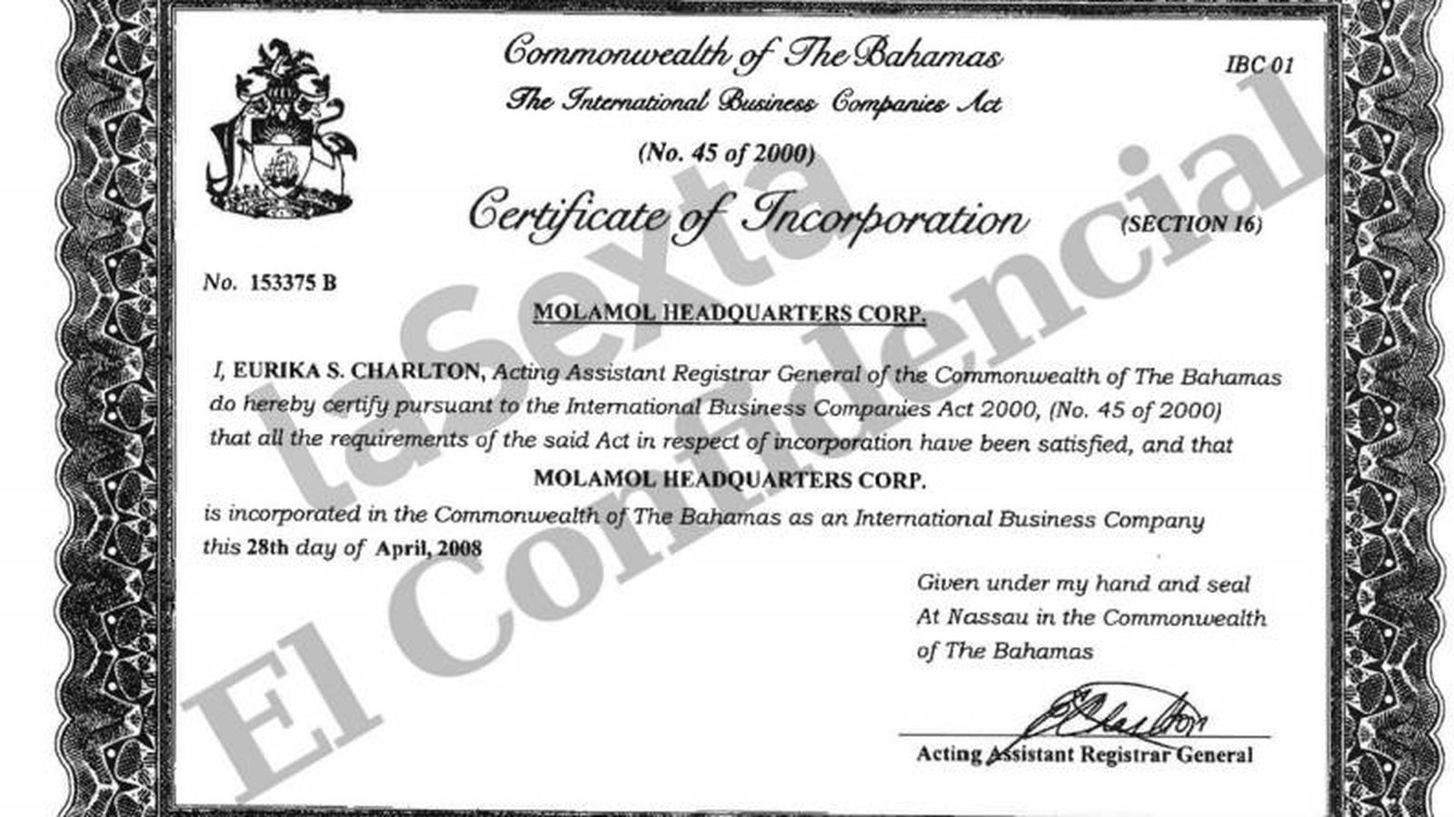 Foto: Documento del registro, clave de la investigación Bahamas Leaks.