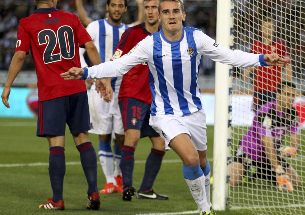 Foto: Antoine Griezmann celebra un gol con la Real Sociedad durante la pasada temporada.