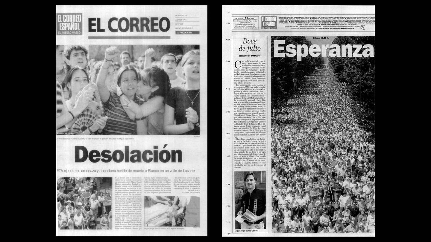 Portada y contraportada de El Correo del 13 de julio de 1997.