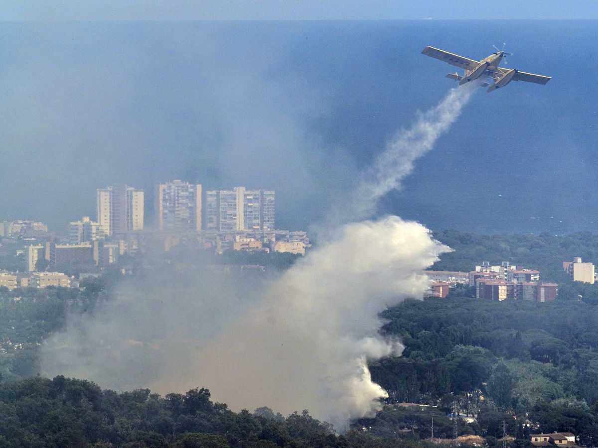 Foto: Una avioneta trata de sofocar las llamas de un incendio forestal en una fotografía de archivo. (EFE/David Borrat)