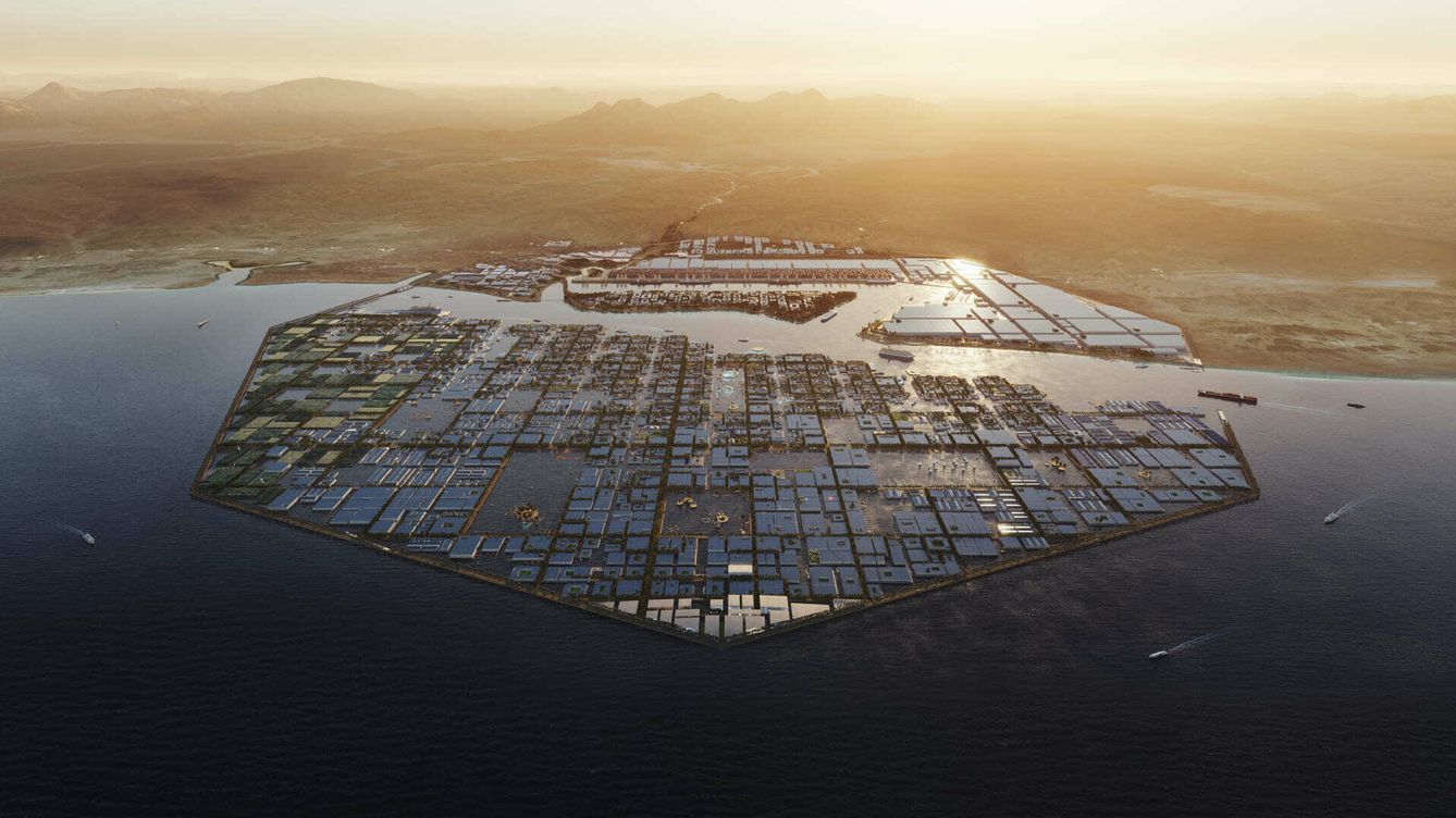 Foto: El puerto industrial de Neom, Oxagon, donde estará la planta de hidrógeno y amoníaco. (Neom)