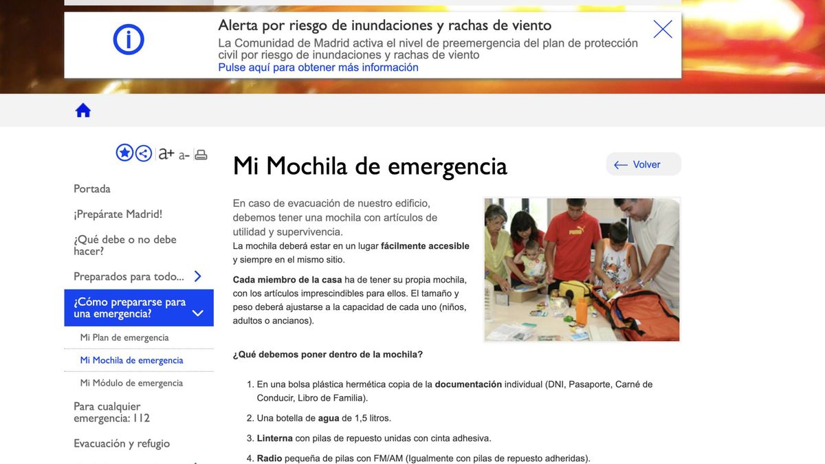 'Mi mochila de emergencias' (consejos de supervivencia para madrileños)