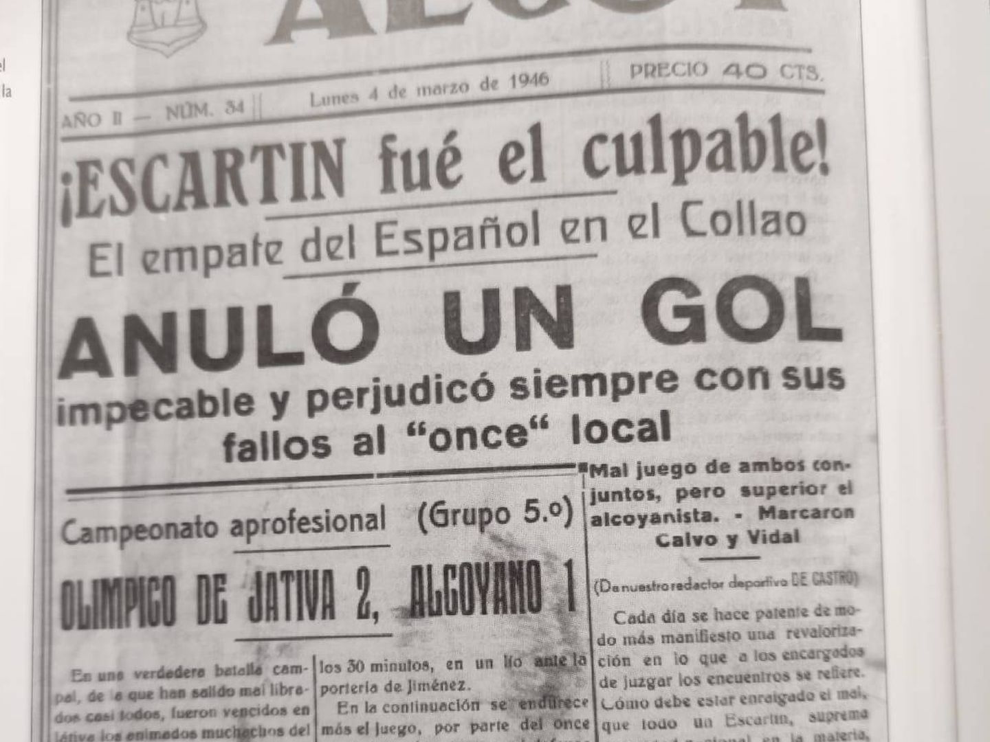 La prensa de Alcoy señaló a Pedro Escartín
