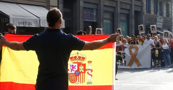Foto: Un hombre con una bandera española se enfrenta a los independentistas en la Via Laietana de Barcelona. (EFE)