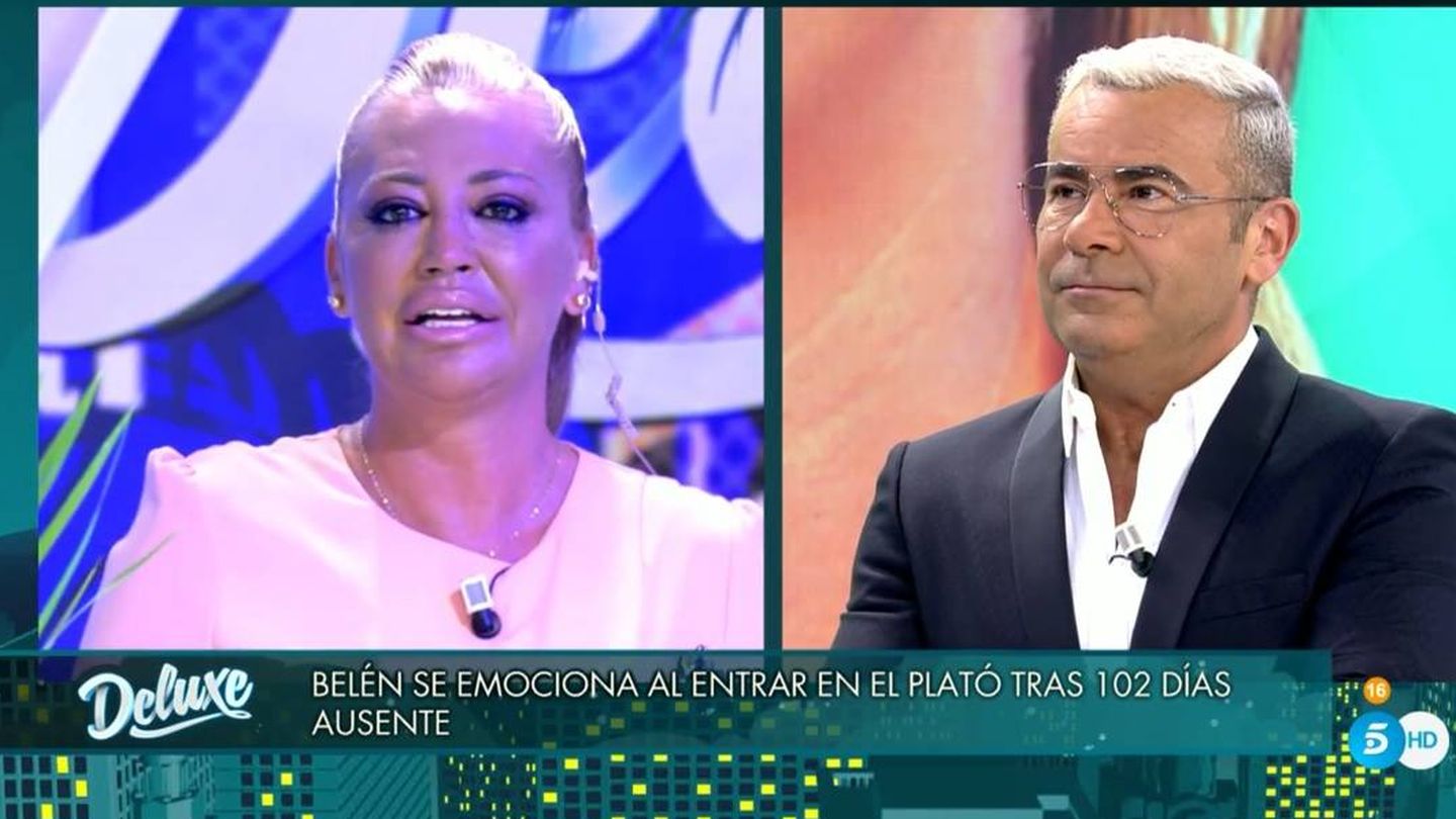 Belén Esteban y Jorge Javier Vázquez, en 'Sábado Deluxe'. (Telecinco).